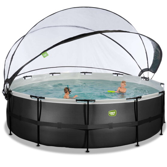 Piscine EXIT Black Leather &oslash;488x122cm avec pompe filtrante &agrave; sable et d&ocirc;me et pompe &agrave; chaleur - noir