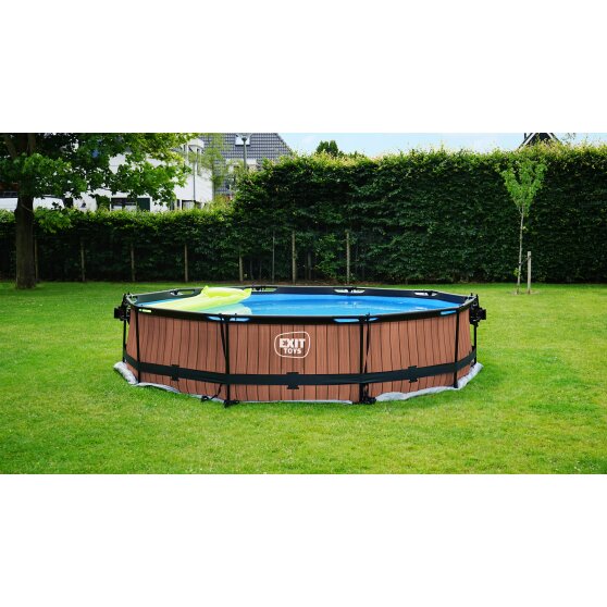 Piscine EXIT Wood ø360x76cm avec pompe filtrante - marron