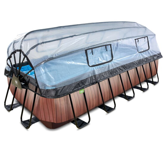 Piscine EXIT Wood 540x250x122cm avec pompe filtrante &agrave; sable et d&ocirc;me - marron