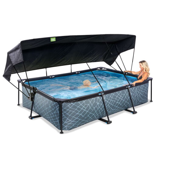 Piscine EXIT Stone 300x200x65cm avec pompe filtrante et voile d'ombrage - grise