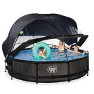 Piscine EXIT Black Wood ø360x76cm avec pompe filtrante et dôme et voile d'ombrage - noir