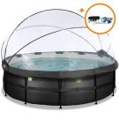Piscine EXIT Black Leather &oslash;488x122cm avec pompe filtrante &agrave; sable et d&ocirc;me et kit d'accessoires - noir