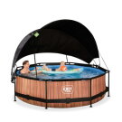 Piscine EXIT Wood &oslash;300x76cm avec pompe filtrante et voile d'ombrage - marron
