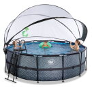 Piscine EXIT Stone ø427x122cm avec pompe filtrante à sable et dôme et pompe à chaleur - grise