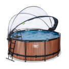 Piscine EXIT Wood ø360x122cm avec pompe filtrante à sable et dôme - marron