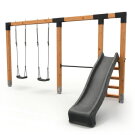 EXIT Linea Robust 110 Balan&ccedil;oire double en bois avec barre fixe et toboggan