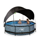 Piscine EXIT Stone &oslash;300x76cm avec pompe filtrante et voile d'ombrage - grise