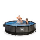Piscine EXIT Black Wood ø300x76cm avec pompe filtrante et dôme et voile d'ombrage - noir