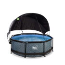 Piscine EXIT Stone &oslash;244x76cm avec pompe filtrante et voile d'ombrage - grise