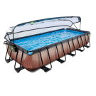 Piscine EXIT Wood 540x250x100cm avec pompe filtrante à sable et dôme et pompe à chaleur - marron