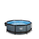 Piscine EXIT Stone ø244x76cm avec pompe filtrante et dôme et voile d'ombrage - grise