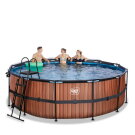 Piscine EXIT Wood ø427x122cm avec pompe filtrante à sable et dôme - marron