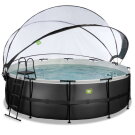 Piscine EXIT Black Leather ø450x122cm avec pompe filtrante à sable et dôme et pompe à chaleur - noir