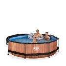 Piscine EXIT Wood &oslash;300x76cm avec pompe filtrante et voile d'ombrage - marron