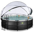 Piscine EXIT Black Leather ø450x122cm avec pompe filtrante à sable et dôme - noir