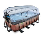 Piscine EXIT Wood 400x200x122cm avec pompe filtrante &agrave; sable et d&ocirc;me et pompe &agrave; chaleur - marron