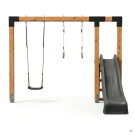 EXIT Linea Robust 110 Balançoire en bois avec toboggan et anneaux de gymnastique
