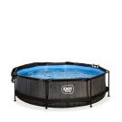 Piscine EXIT Black Wood &oslash;300x76cm avec pompe filtrante et voile d'ombrage - noir