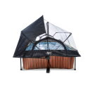 Piscine EXIT Wood 220x150x65cm avec pompe filtrante et d&ocirc;me et voile d'ombrage - marron