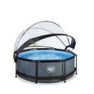 Piscine EXIT Stone &oslash;244x76cm avec pompe filtrante et d&ocirc;me - grise