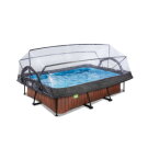 Piscine EXIT Wood 220x150x65cm avec pompe filtrante et d&ocirc;me - marron