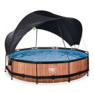 Piscine EXIT Wood &oslash;360x76cm avec pompe filtrante et voile d'ombrage - marron
