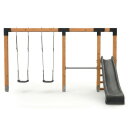 EXIT Linea Robust 110 Balan&ccedil;oire double en bois avec barre fixe et toboggan
