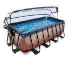 Piscine EXIT Wood 400x200x122cm avec pompe filtrante &agrave; sable et d&ocirc;me et pompe &agrave; chaleur - marron