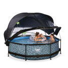 Piscine EXIT Stone &oslash;300x76cm avec pompe filtrante et d&ocirc;me et voile d'ombrage - grise