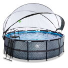 Piscine EXIT Stone ø427x122cm avec pompe filtrante à sable et dôme et pompe à chaleur - grise