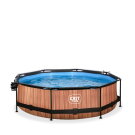 Piscine EXIT Wood ø300x76cm avec pompe filtrante et dôme et voile d'ombrage - marron