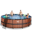 Piscine EXIT Wood ø488x122cm avec pompe filtrante à sable - marron