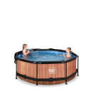 Piscine EXIT Wood ø244x76cm avec pompe filtrante et voile d'ombrage - marron