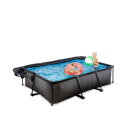 Piscine EXIT Black Wood 220x150x65cm avec pompe filtrante et d&ocirc;me et voile d'ombrage - noir