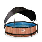 Piscine EXIT Wood &oslash;300x76cm avec pompe filtrante et voile d'ombrage - marron