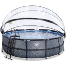 Piscine EXIT Stone ø488x122cm avec pompe filtrante à sable et dôme et pompe à chaleur - grise