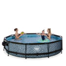 Piscine EXIT Stone &oslash;360x76cm avec pompe filtrante et d&ocirc;me et voile d'ombrage - grise