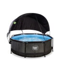 Piscine EXIT Black Wood ø244x76cm avec pompe filtrante et voile d'ombrage - noir