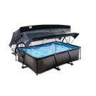 Piscine EXIT Black Wood 220x150x65cm avec pompe filtrante et d&ocirc;me et voile d'ombrage - noir