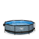 Piscine EXIT Stone &oslash;300x76cm avec pompe filtrante et d&ocirc;me et voile d'ombrage - grise