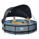 Piscine EXIT Stone &oslash;360x76cm avec pompe filtrante et voile d'ombrage - grise