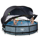 Piscine EXIT Stone ø360x76cm avec pompe filtrante et dôme et voile d'ombrage - grise