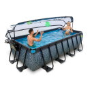 Piscine EXIT Stone 400x200x100cm avec pompe filtrante &agrave; sable et d&ocirc;me et pompe &agrave; chaleur - grise