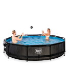 Piscine EXIT Black Wood &oslash;360x76cm avec pompe filtrante et d&ocirc;me - noir