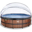 Piscine EXIT Wood &oslash;488x122cm avec pompe filtrante &agrave; sable et d&ocirc;me - marron