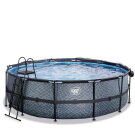 Piscine EXIT Stone ø450x122cm avec pompe filtrante à sable et dôme et pompe à chaleur - grise