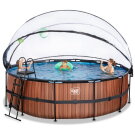 Piscine EXIT Wood ø450x122cm avec pompe filtrante à sable et dôme et pompe à chaleur - marron