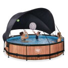 Piscine EXIT Wood &oslash;360x76cm avec pompe filtrante et voile d'ombrage - marron