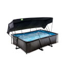 Piscine EXIT Black Wood 220x150x65cm avec pompe filtrante et voile d'ombrage - noir