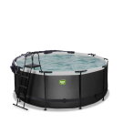 Piscine EXIT Black Leather ø360x122cm avec pompe filtrante à sable et dôme et pompe à chaleur - noir